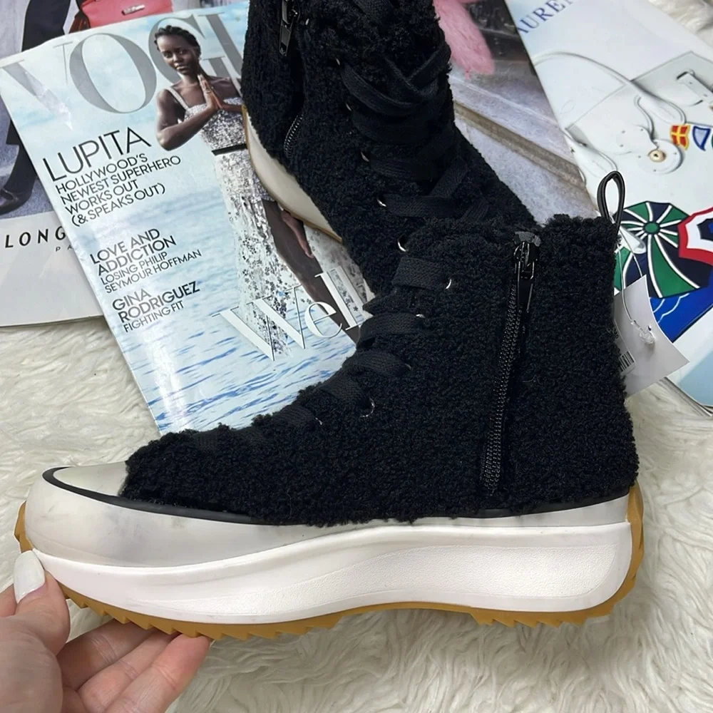 Steve Madden Shaft Faux Fur Platform Sneakers - Picture 5 of 16